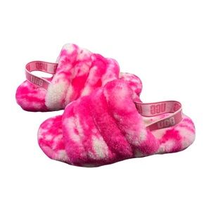 UGG Fluffy Yea Pink Tie Dye Slippers/ Sandals
